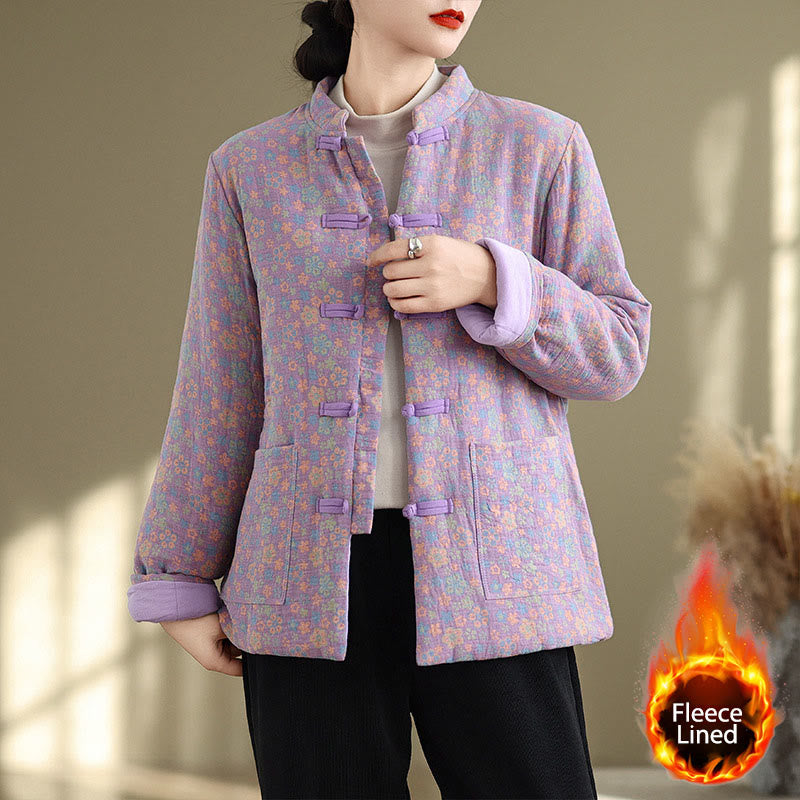 Kurtka zimowa damska z długim rękawem i kieszeniami, gruba bawełna z motywem kwiatowym, z motywem Buddha Stones - Orchidea - US8-10，UK/AU12-14，EU40-42 (2XL) - image 17