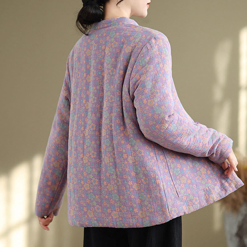 Kurtka zimowa damska z długim rękawem i kieszeniami, gruba bawełna z motywem kwiatowym, z motywem Buddha Stones - image 22