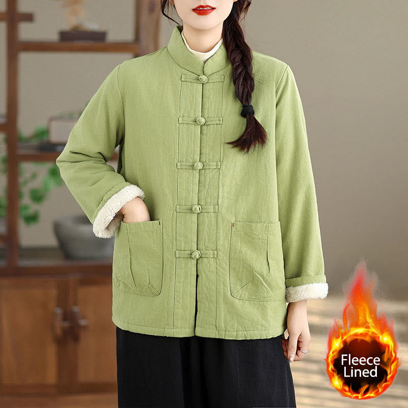 Kurtka termiczna damska Buddha Stones z długim rękawem, bawełnianym ociepleniem i kieszeniami, zapinana na guziki - Jasnozielony - US14, UK/AU18, EU46 (2XL) - image 15