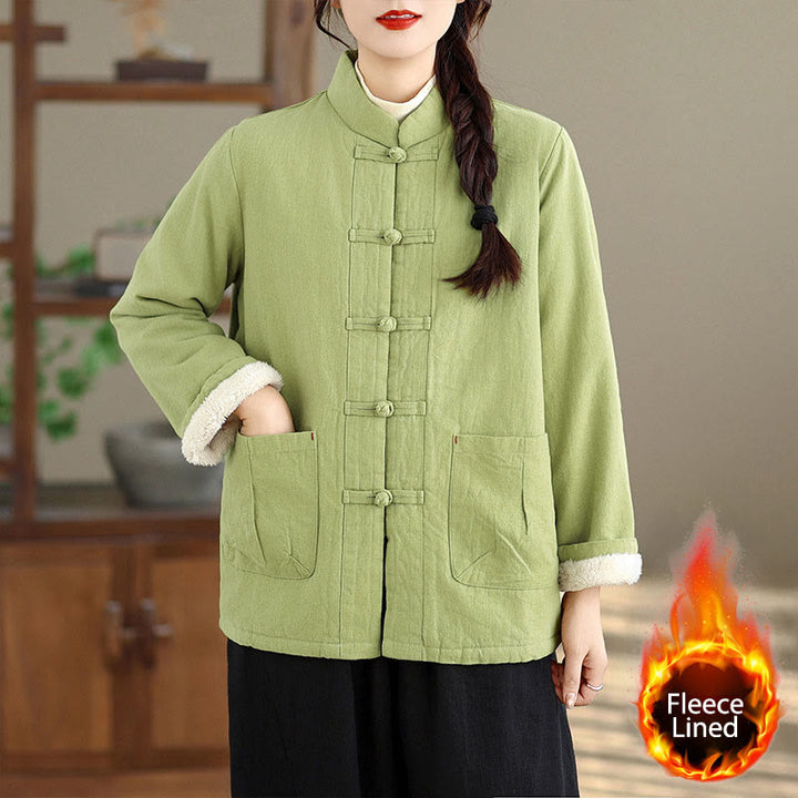 Kurtka termiczna damska Buddha Stones z długim rękawem, bawełnianym ociepleniem i kieszeniami, zapinana na guziki - Jasnozielony - US14, UK/AU18, EU46 (2XL) - image 15