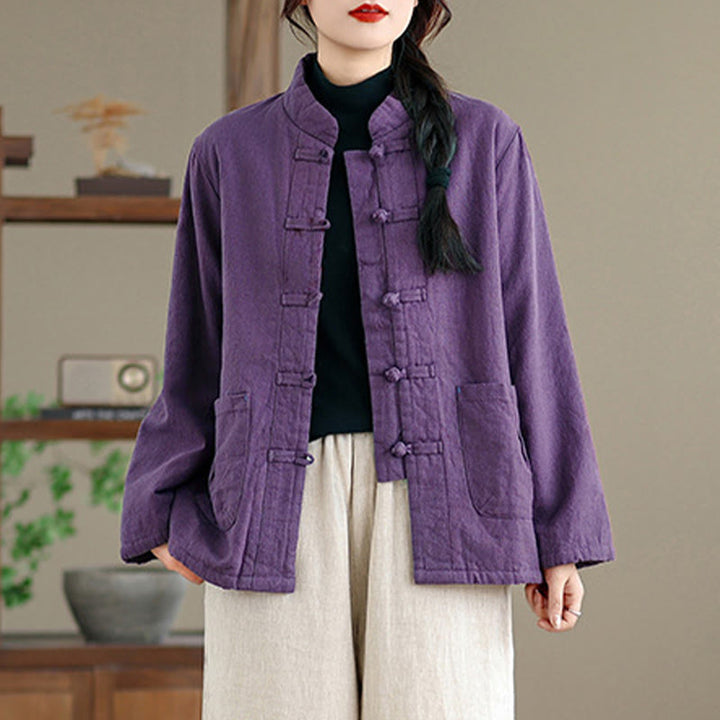 Kurtka termiczna damska Buddha Stones z długim rękawem, bawełnianym ociepleniem i kieszeniami, zapinana na guziki - image 10