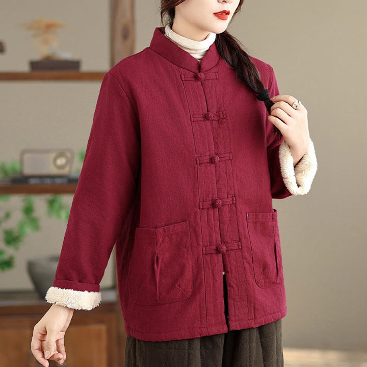 Kurtka termiczna damska Buddha Stones z długim rękawem, bawełnianym ociepleniem i kieszeniami, zapinana na guziki - image 6