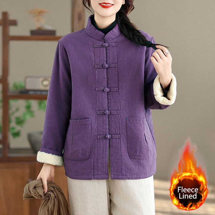 Kurtka termiczna damska Buddha Stones z długim rękawem, bawełnianym ociepleniem i kieszeniami, zapinana na guziki - Ciemnofioletowy - US14, UK/AU18, EU46 (2XL) - image 8