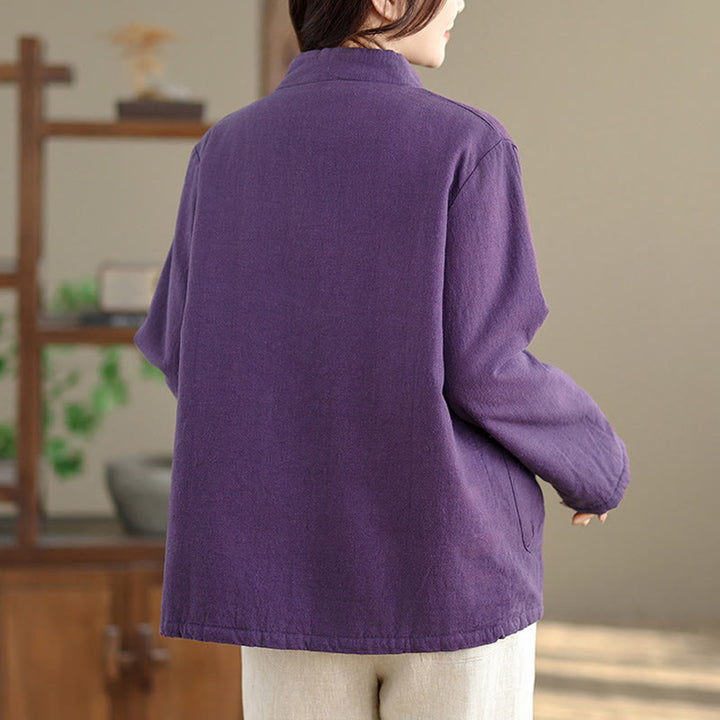 Kurtka termiczna damska Buddha Stones z długim rękawem, bawełnianym ociepleniem i kieszeniami, zapinana na guziki - image 14