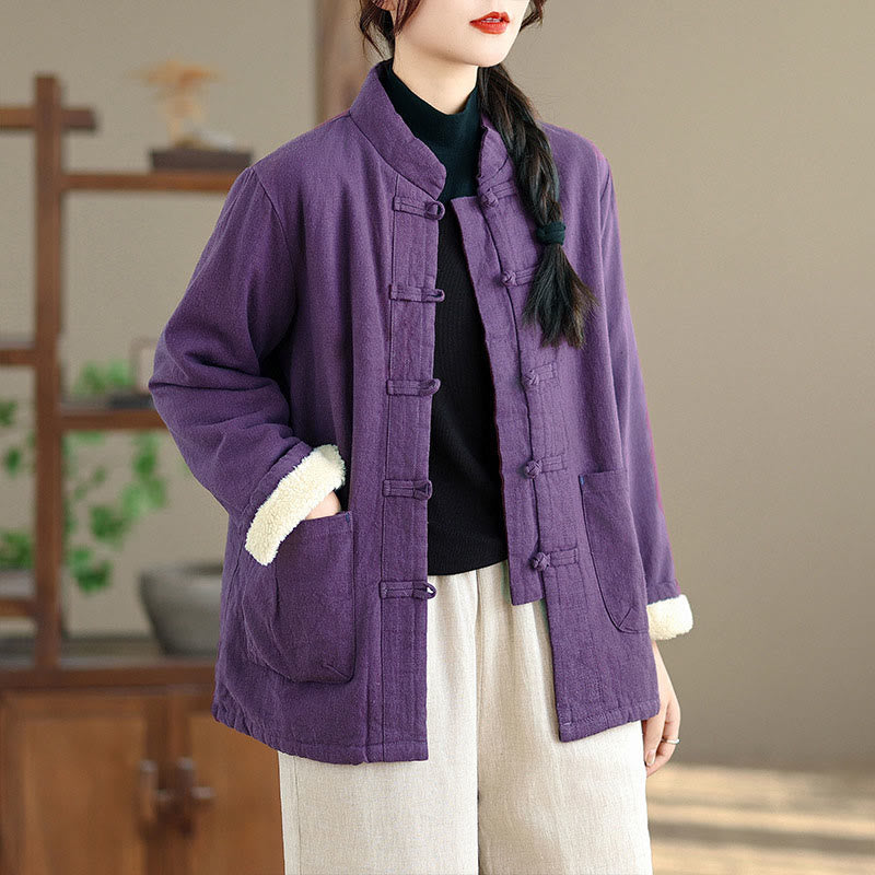 Kurtka termiczna damska Buddha Stones z długim rękawem, bawełnianym ociepleniem i kieszeniami, zapinana na guziki - image 11