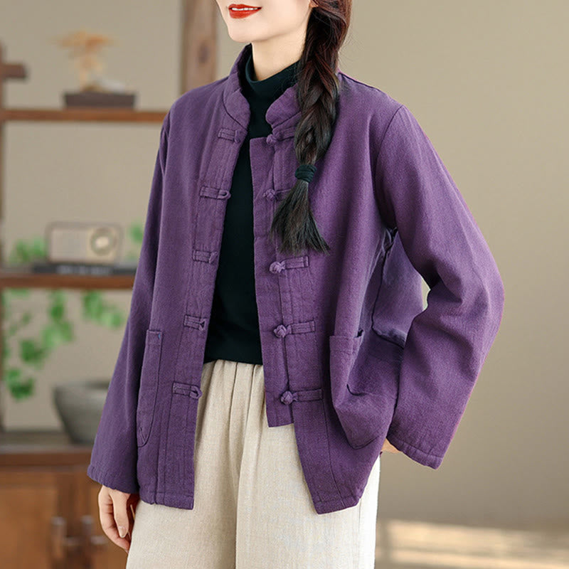 Kurtka termiczna damska Buddha Stones z długim rękawem, bawełnianym ociepleniem i kieszeniami, zapinana na guziki - image 9