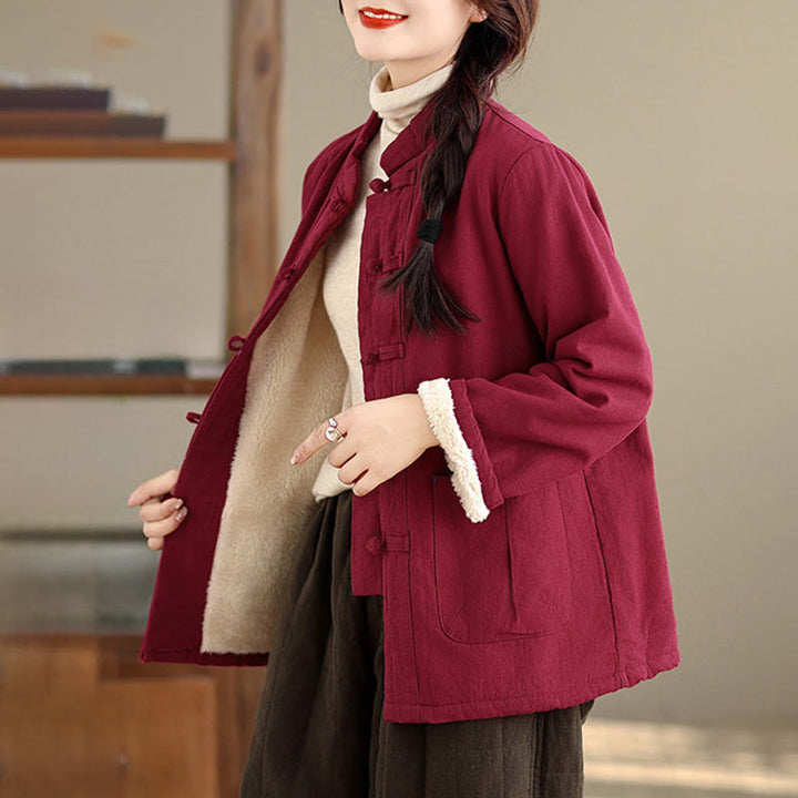 Kurtka termiczna damska Buddha Stones z długim rękawem, bawełnianym ociepleniem i kieszeniami, zapinana na guziki - image 2