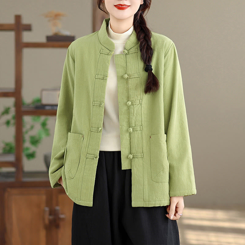 Kurtka termiczna damska Buddha Stones z długim rękawem, bawełnianym ociepleniem i kieszeniami, zapinana na guziki - image 16