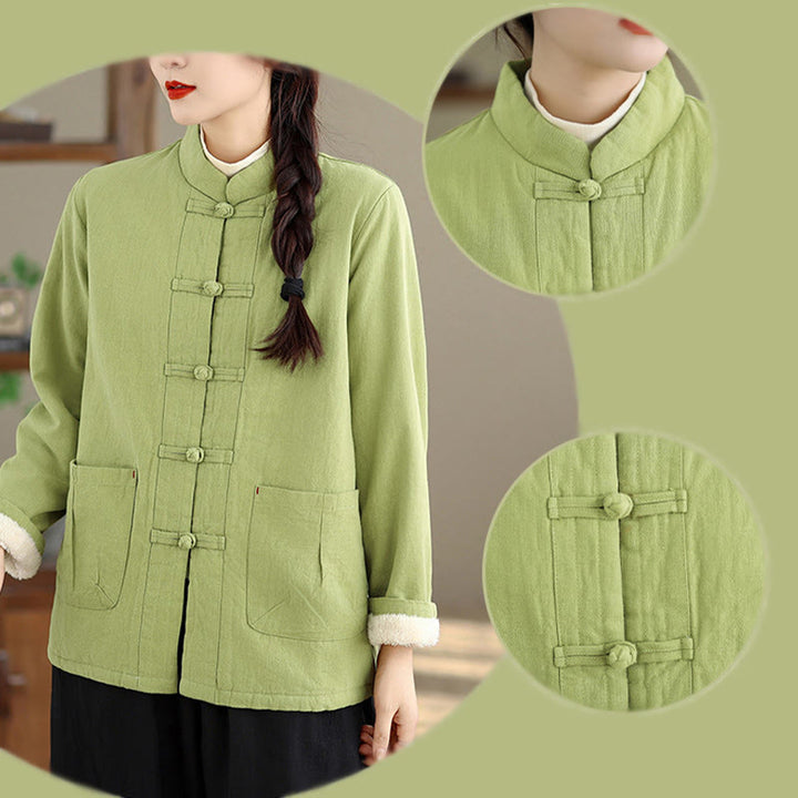 Kurtka termiczna damska Buddha Stones z długim rękawem, bawełnianym ociepleniem i kieszeniami, zapinana na guziki - image 26