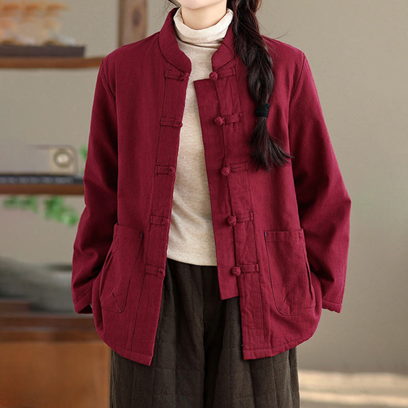 Kurtka termiczna damska Buddha Stones z długim rękawem, bawełnianym ociepleniem i kieszeniami, zapinana na guziki - image 1