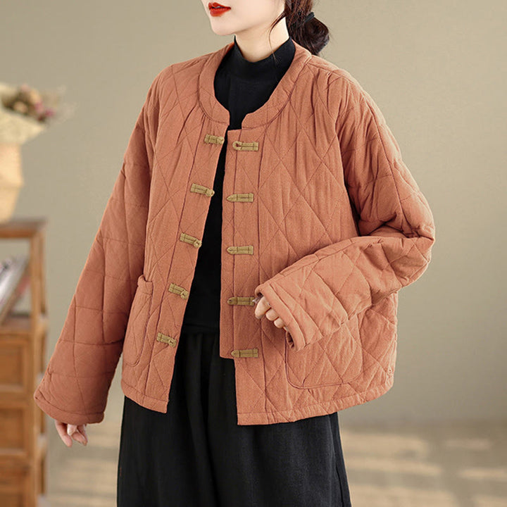 Kurtka damska Tai Chi Zen z długim rękawem i kieszeniami, z bawełny, z motywem Buddha Stones - image 1