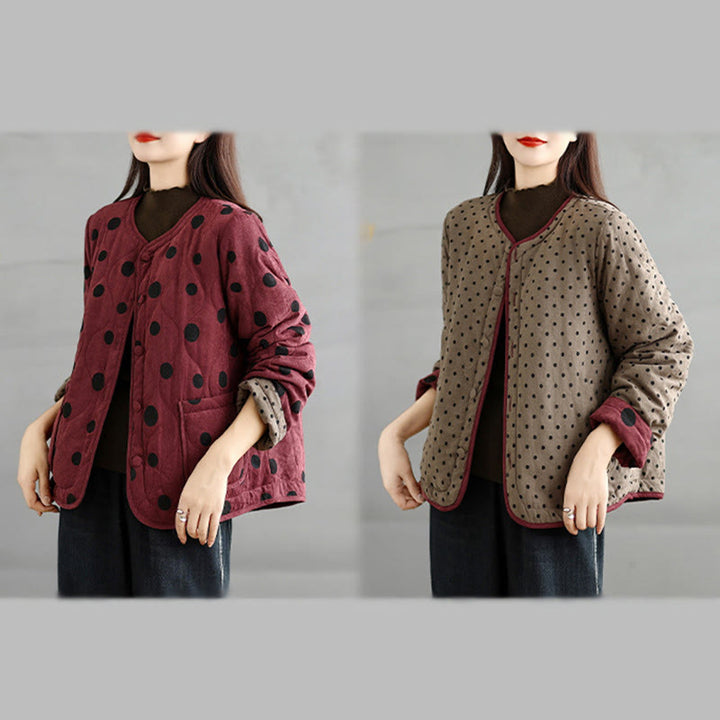 Damska kurtka termiczna z długim rękawem i kieszeniami, dwustronna, z motywem kropek, z motywem Buddha Stones - image 17