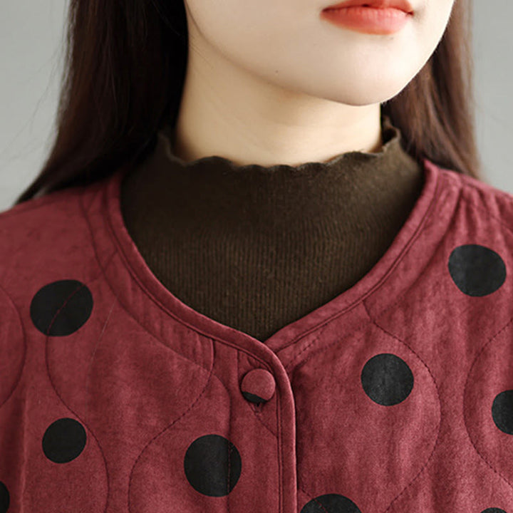 Damska kurtka termiczna z długim rękawem i kieszeniami, dwustronna, z motywem kropek, z motywem Buddha Stones - image 11