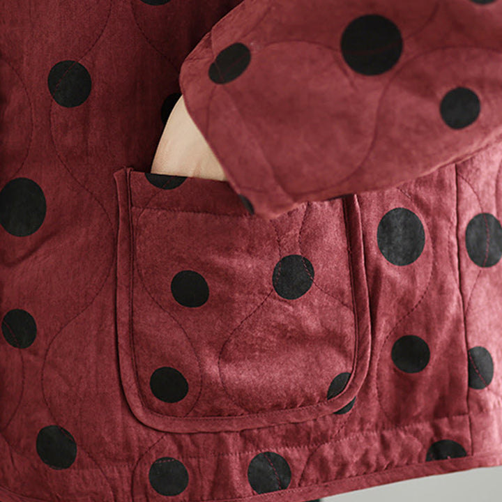 Damska kurtka termiczna z długim rękawem i kieszeniami, dwustronna, z motywem kropek, z motywem Buddha Stones - image 14