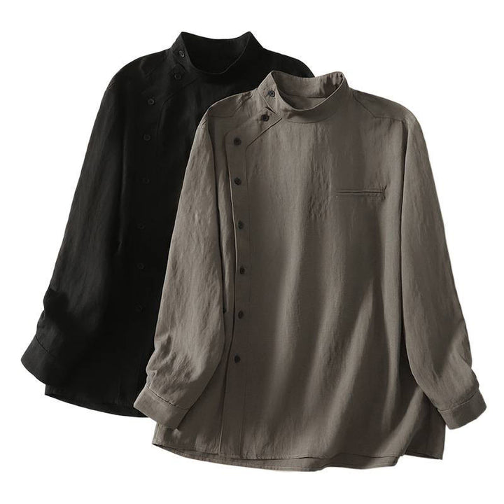 Koszula damska z długim rękawem z bawełny w prostym wzorze z kołnierzykiem w kształcie żaby z Buddha Stones - image 17