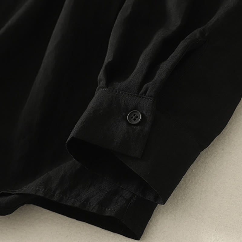 Koszula damska z długim rękawem z bawełny w prostym wzorze z kołnierzykiem w kształcie żaby z Buddha Stones - image 14