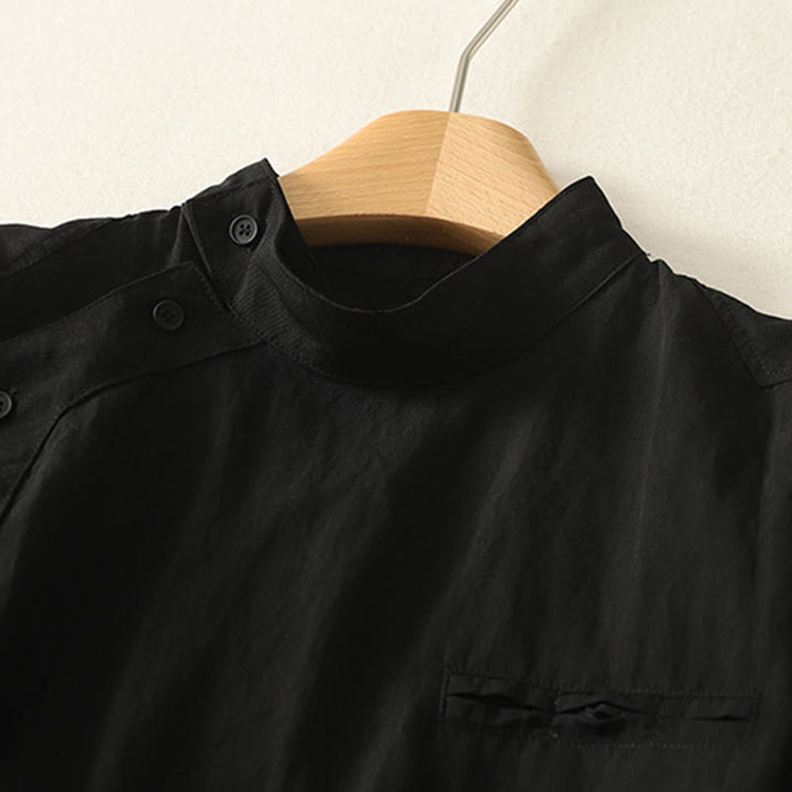 Koszula damska z długim rękawem z bawełny w prostym wzorze z kołnierzykiem w kształcie żaby z Buddha Stones - image 12