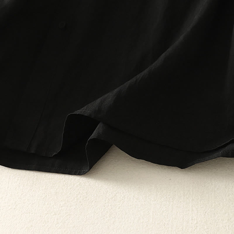 Koszula damska z długim rękawem z bawełny w prostym wzorze z kołnierzykiem w kształcie żaby z Buddha Stones - image 15