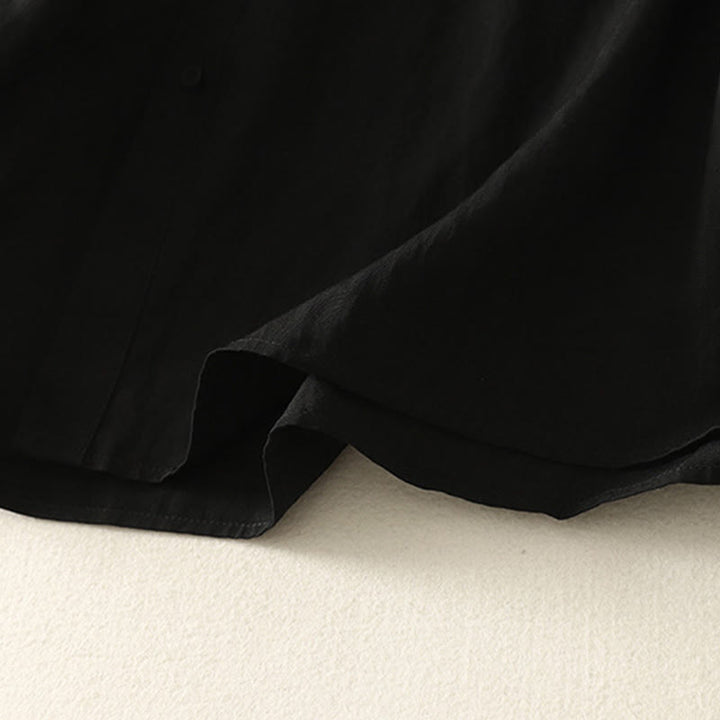 Koszula damska z długim rękawem z bawełny w prostym wzorze z kołnierzykiem w kształcie żaby z Buddha Stones - image 15