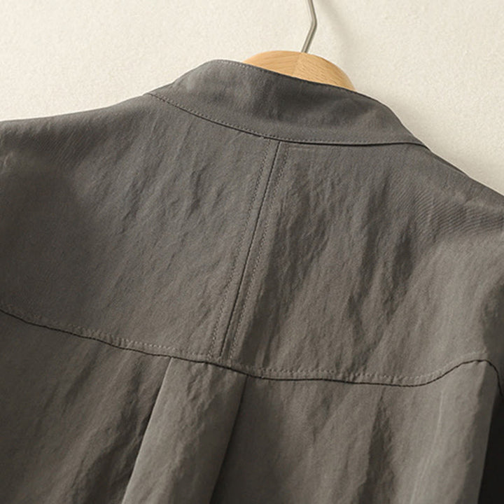 Koszula damska z długim rękawem z bawełny w prostym wzorze z kołnierzykiem w kształcie żaby z Buddha Stones - image 3