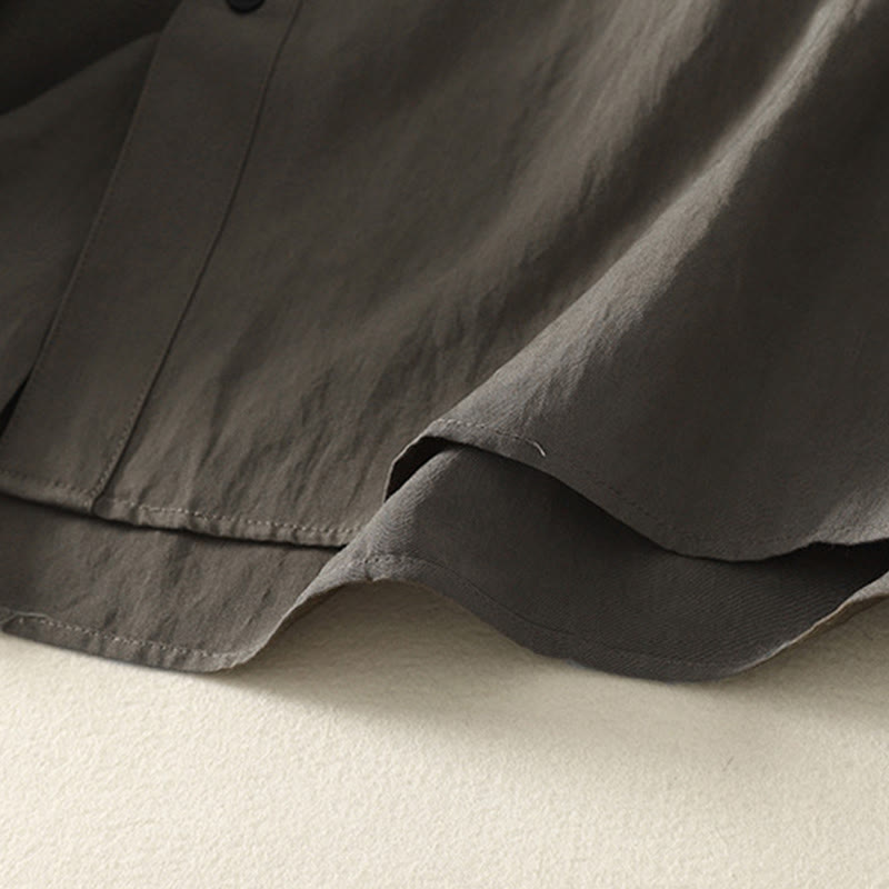 Koszula damska z długim rękawem z bawełny w prostym wzorze z kołnierzykiem w kształcie żaby z Buddha Stones - image 9