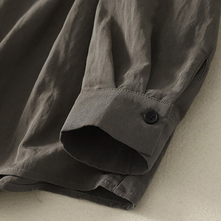 Koszula damska z długim rękawem z bawełny w prostym wzorze z kołnierzykiem w kształcie żaby z Buddha Stones - image 8