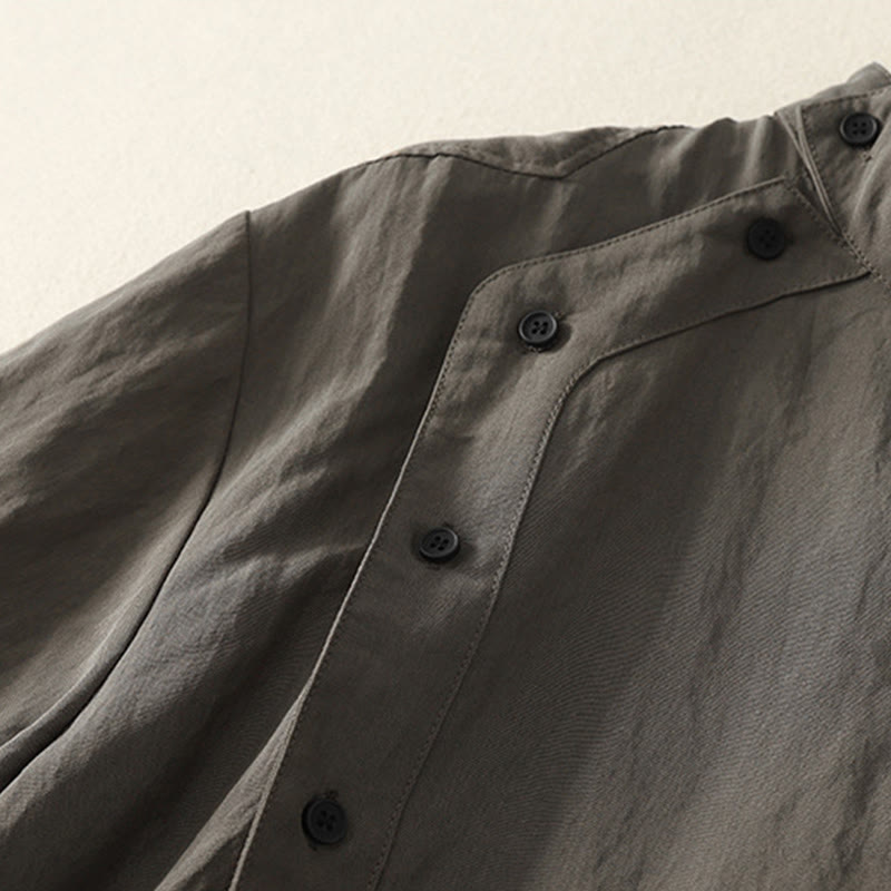 Koszula damska z długim rękawem z bawełny w prostym wzorze z kołnierzykiem w kształcie żaby z Buddha Stones - image 4