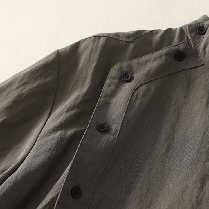 Koszula damska z długim rękawem z bawełny w prostym wzorze z kołnierzykiem w kształcie żaby z Buddha Stones - image 4