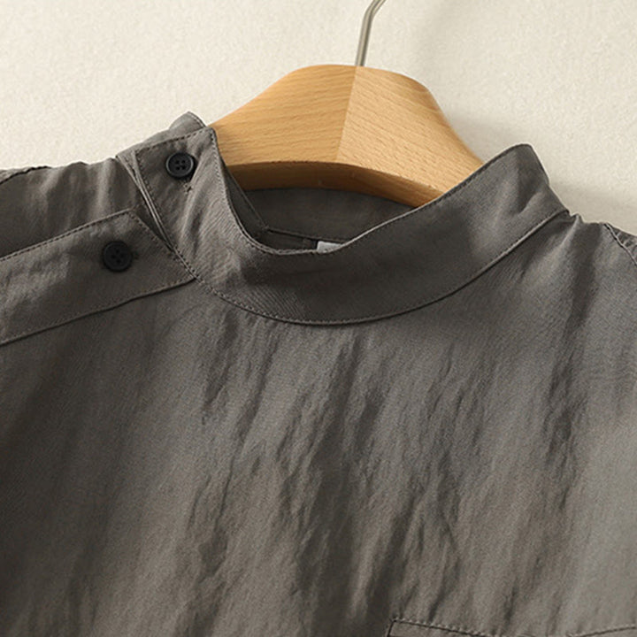 Koszula damska z długim rękawem z bawełny w prostym wzorze z kołnierzykiem w kształcie żaby z Buddha Stones - image 2