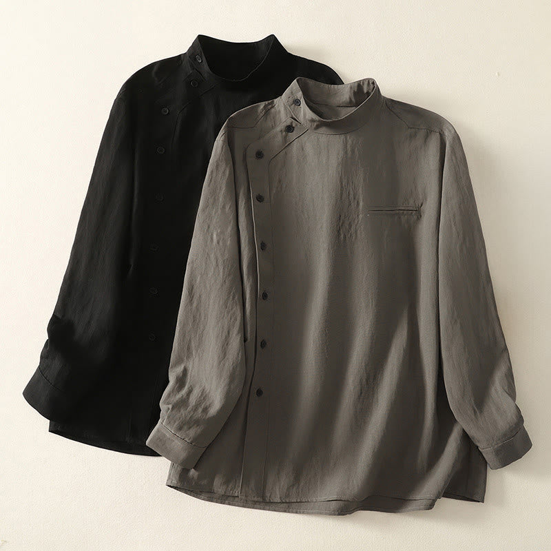 Koszula damska z długim rękawem z bawełny w prostym wzorze z kołnierzykiem w kształcie żaby z Buddha Stones - image 16