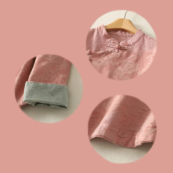 Koszula damska z długim rękawem z bawełny Zen w stylu „Buddha Stones Spring” z gładkim wzorem żakardowym - image 20