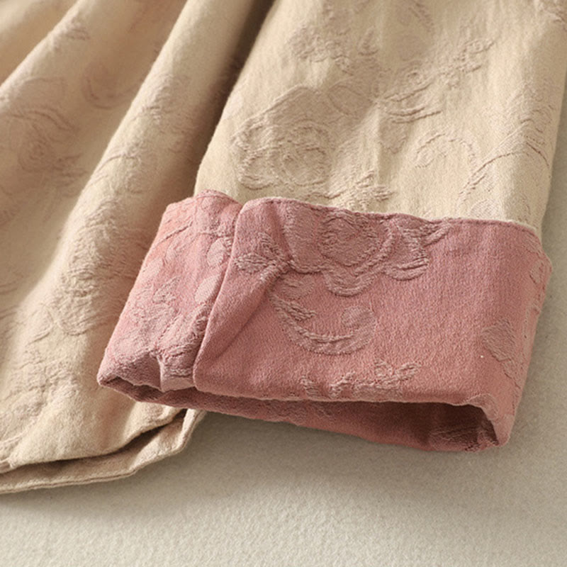 Koszula damska z długim rękawem z bawełny Zen w stylu „Buddha Stones Spring” z gładkim wzorem żakardowym - image 8