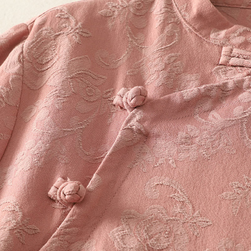 Koszula damska z długim rękawem z bawełny Zen w stylu „Buddha Stones Spring” z gładkim wzorem żakardowym - image 13