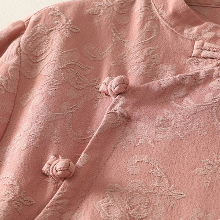 Koszula damska z długim rękawem z bawełny Zen w stylu „Buddha Stones Spring” z gładkim wzorem żakardowym - image 13