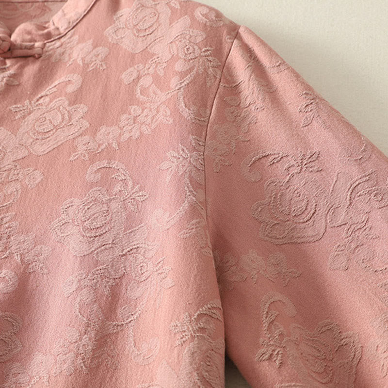 Koszula damska z długim rękawem z bawełny Zen w stylu „Buddha Stones Spring” z gładkim wzorem żakardowym - image 15