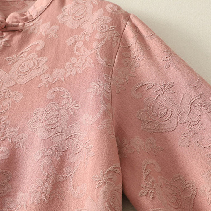 Koszula damska z długim rękawem z bawełny Zen w stylu „Buddha Stones Spring” z gładkim wzorem żakardowym - image 15