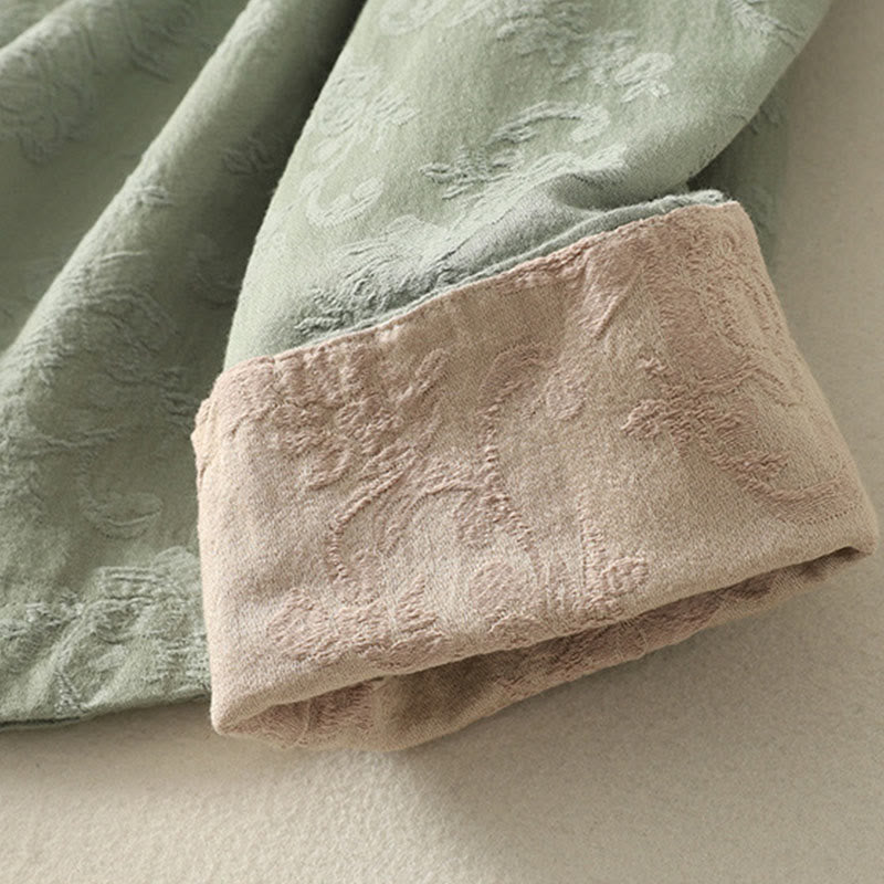 Koszula damska z długim rękawem z bawełny Zen w stylu „Buddha Stones Spring” z gładkim wzorem żakardowym - image 3