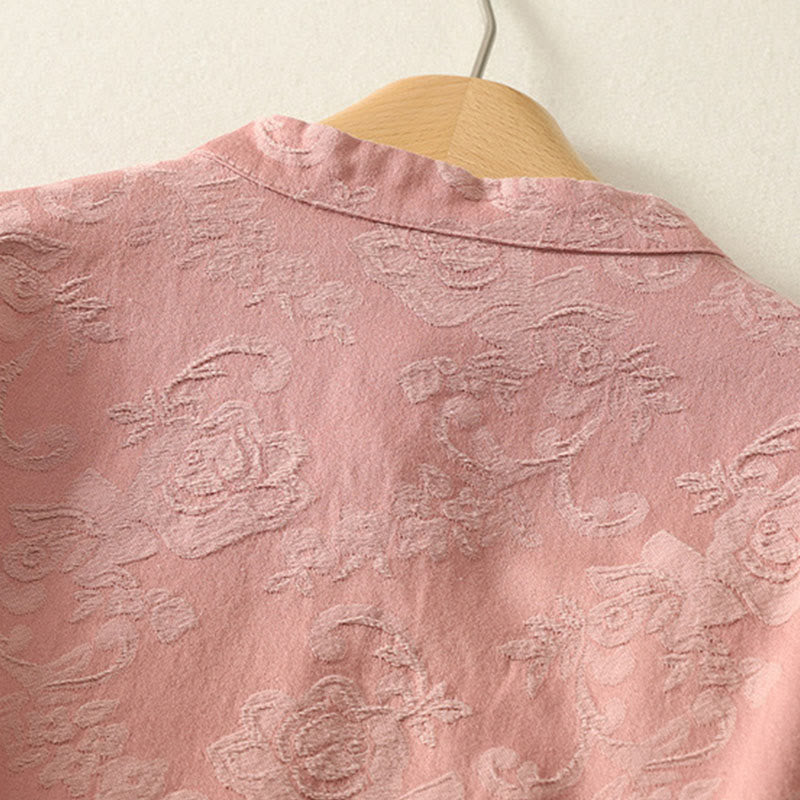 Koszula damska z długim rękawem z bawełny Zen w stylu „Buddha Stones Spring” z gładkim wzorem żakardowym - image 14