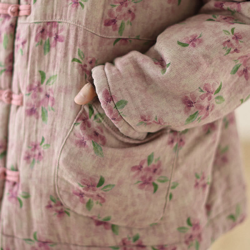 Kurtka damska z długim rękawem i nadrukiem kwiatowym Buddha Stones z bawełny termicznej i kieszeniami - image 9