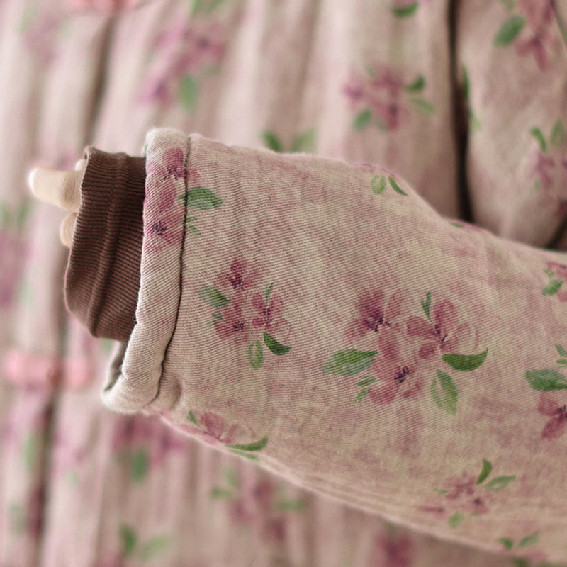 Kurtka damska z długim rękawem i nadrukiem kwiatowym Buddha Stones z bawełny termicznej i kieszeniami - image 8