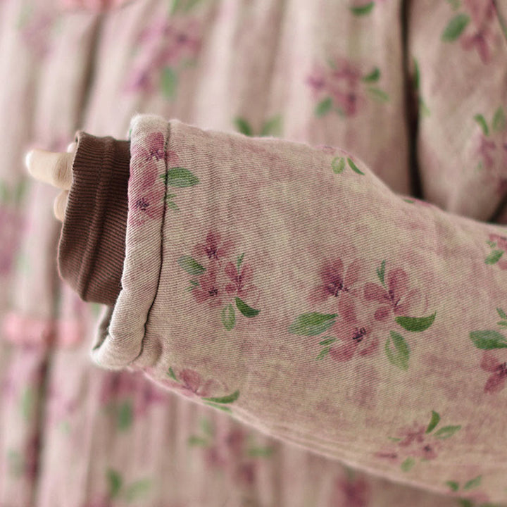 Kurtka damska z długim rękawem i nadrukiem kwiatowym Buddha Stones z bawełny termicznej i kieszeniami - image 8