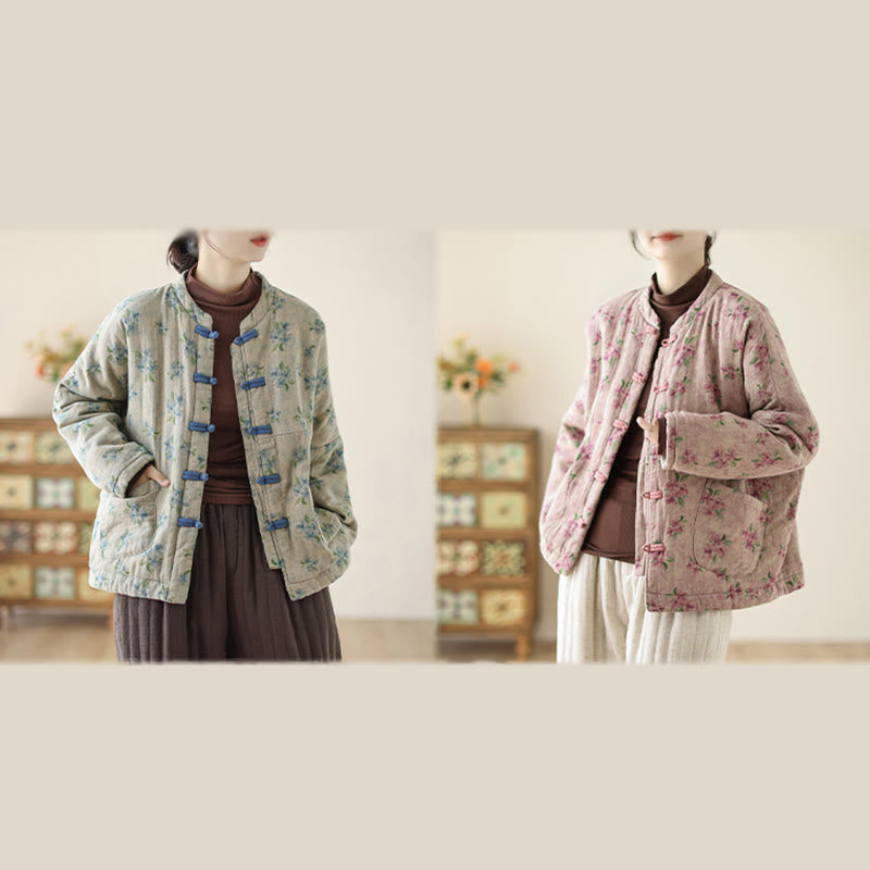 Kurtka damska z długim rękawem i nadrukiem kwiatowym Buddha Stones z bawełny termicznej i kieszeniami - image 17