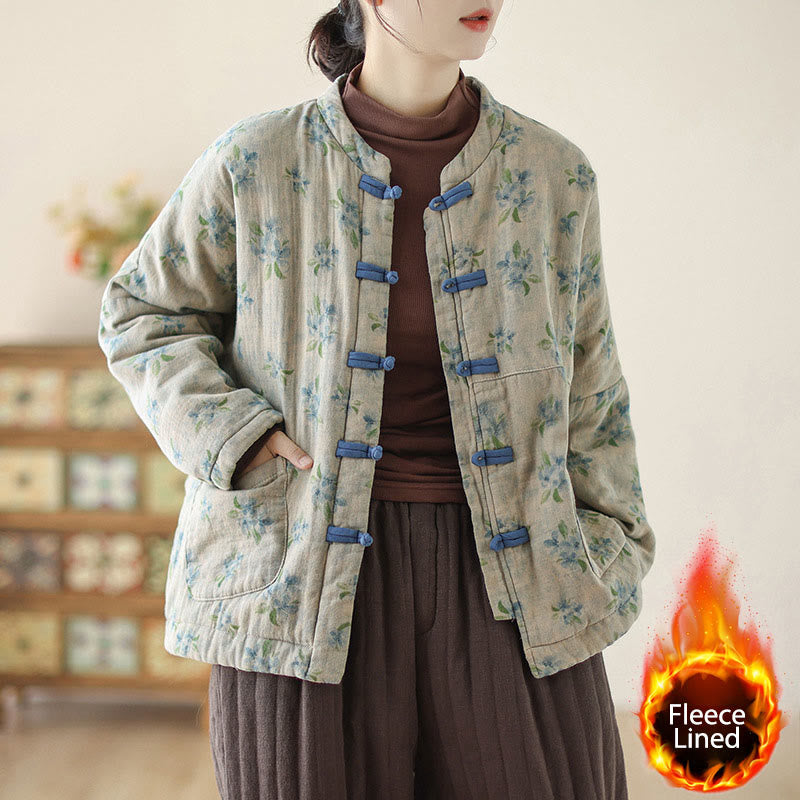 Kurtka damska z długim rękawem i nadrukiem kwiatowym Buddha Stones z bawełny termicznej i kieszeniami - Stalowoniebieski - US14, UK/AU18, EU46 (2XL) - image 11