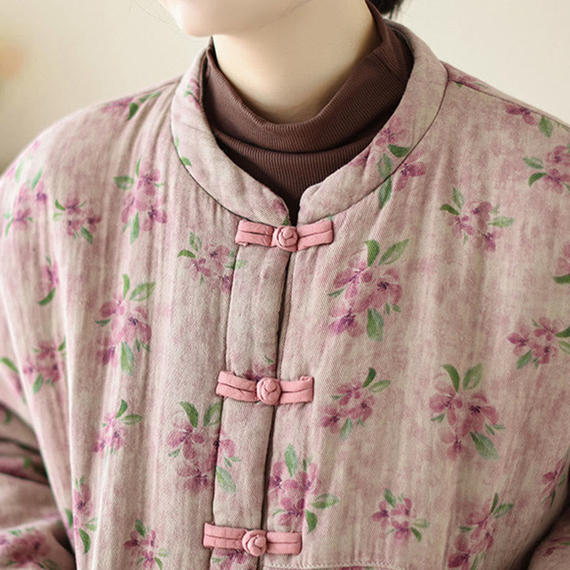 Kurtka damska z długim rękawem i nadrukiem kwiatowym Buddha Stones z bawełny termicznej i kieszeniami - image 5