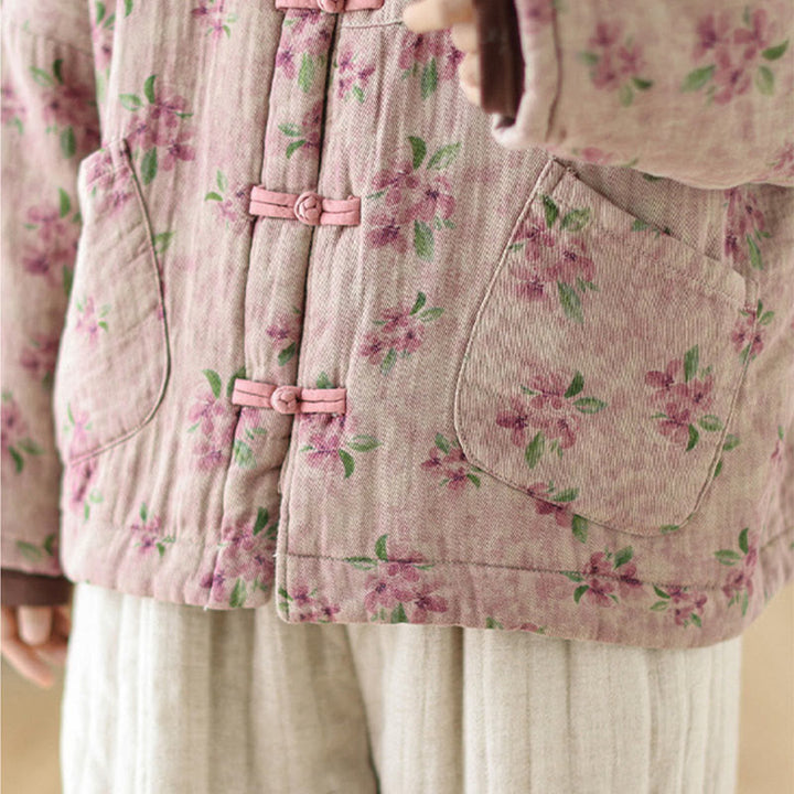 Kurtka damska z długim rękawem i nadrukiem kwiatowym Buddha Stones z bawełny termicznej i kieszeniami - image 10