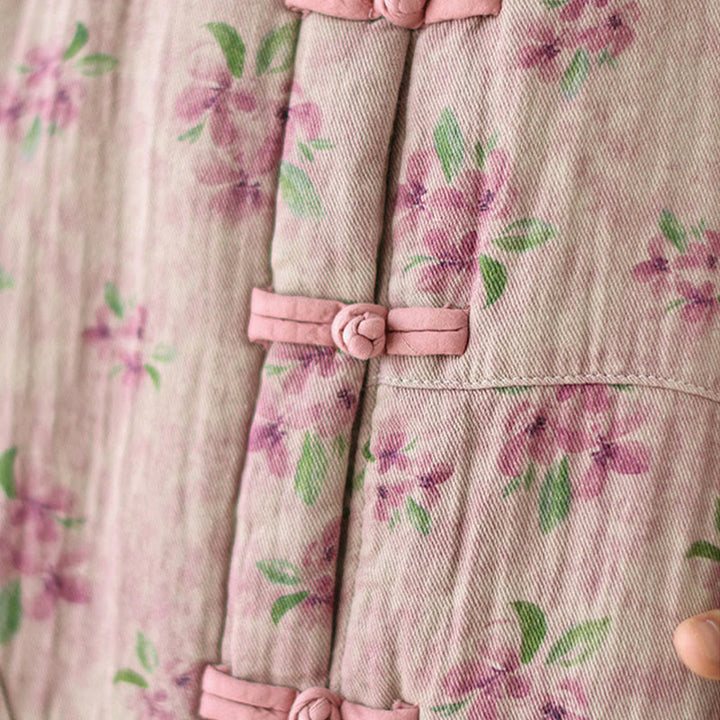 Kurtka damska z długim rękawem i nadrukiem kwiatowym Buddha Stones z bawełny termicznej i kieszeniami - image 6