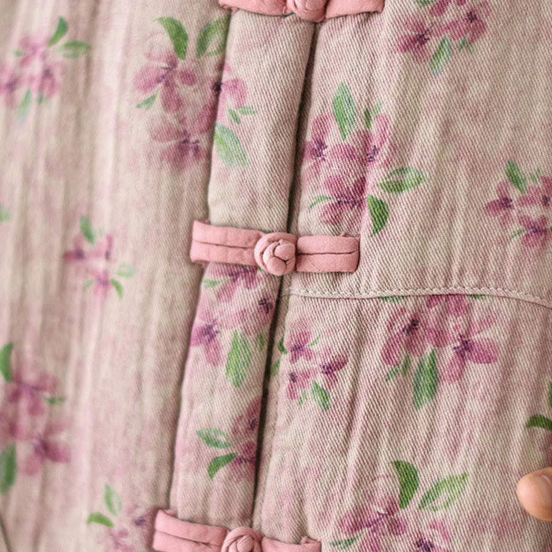 Kurtka damska z długim rękawem i nadrukiem kwiatowym Buddha Stones z bawełny termicznej i kieszeniami - image 6