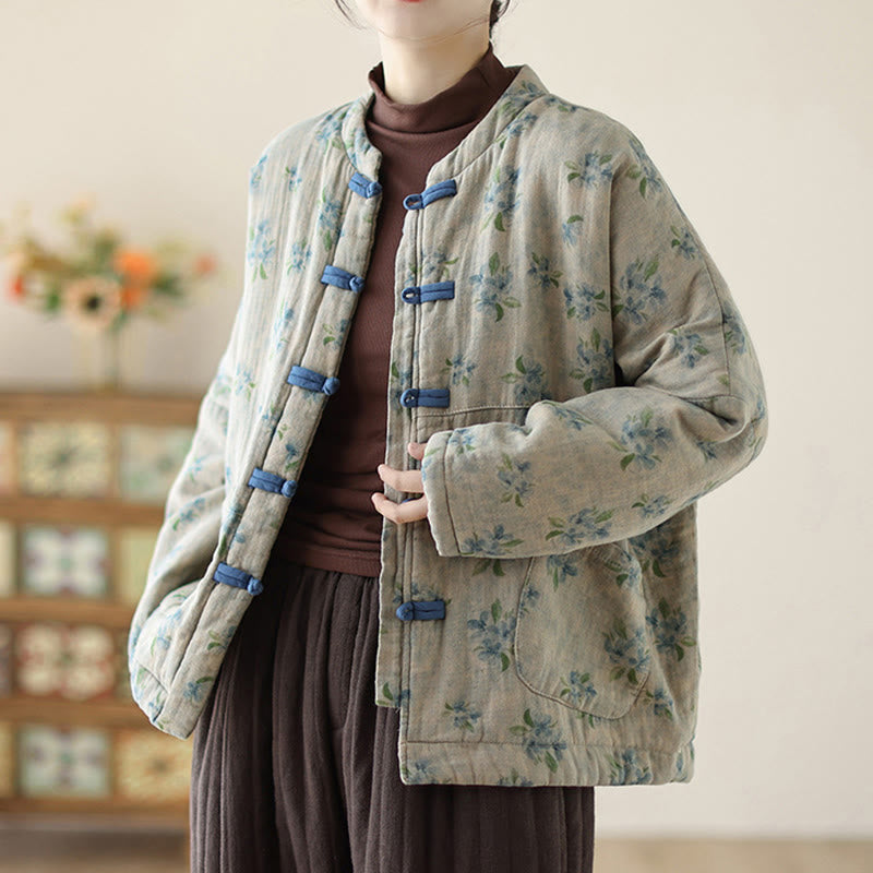 Kurtka damska z długim rękawem i nadrukiem kwiatowym Buddha Stones z bawełny termicznej i kieszeniami - image 12