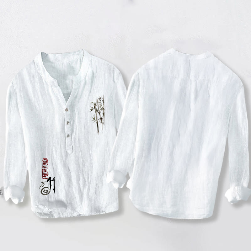 Koszula męska z długim rękawem z bawełny i lnu z motywem Buddha Stones - image 8