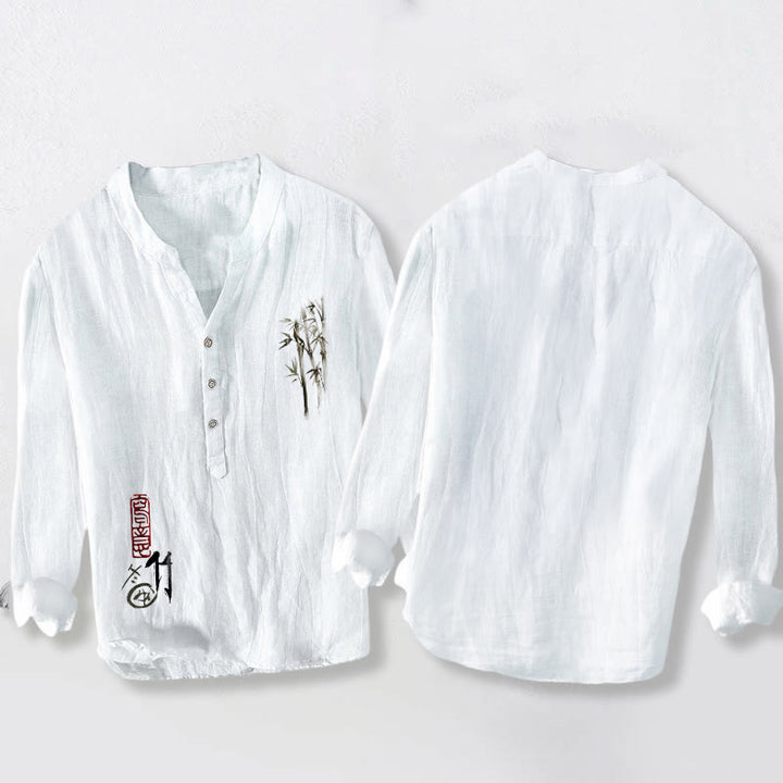 Koszula męska z długim rękawem z bawełny i lnu z motywem Buddha Stones - image 8